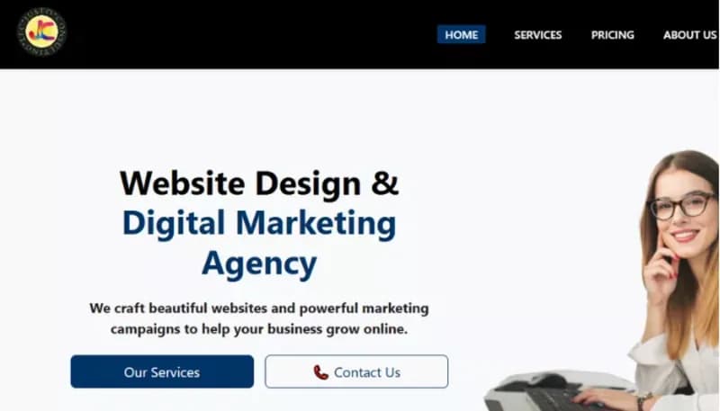 Logo of Justo Consulting, a website design and digital marketing agency, featuring modern graphics and professional branding.