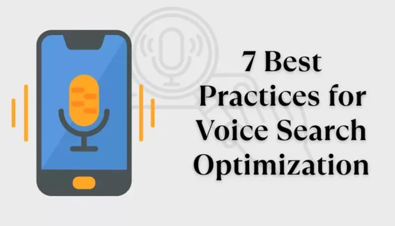 Infographic showing 7 best practices for voice search, including keywords, mobile SEO, and technical SEO.