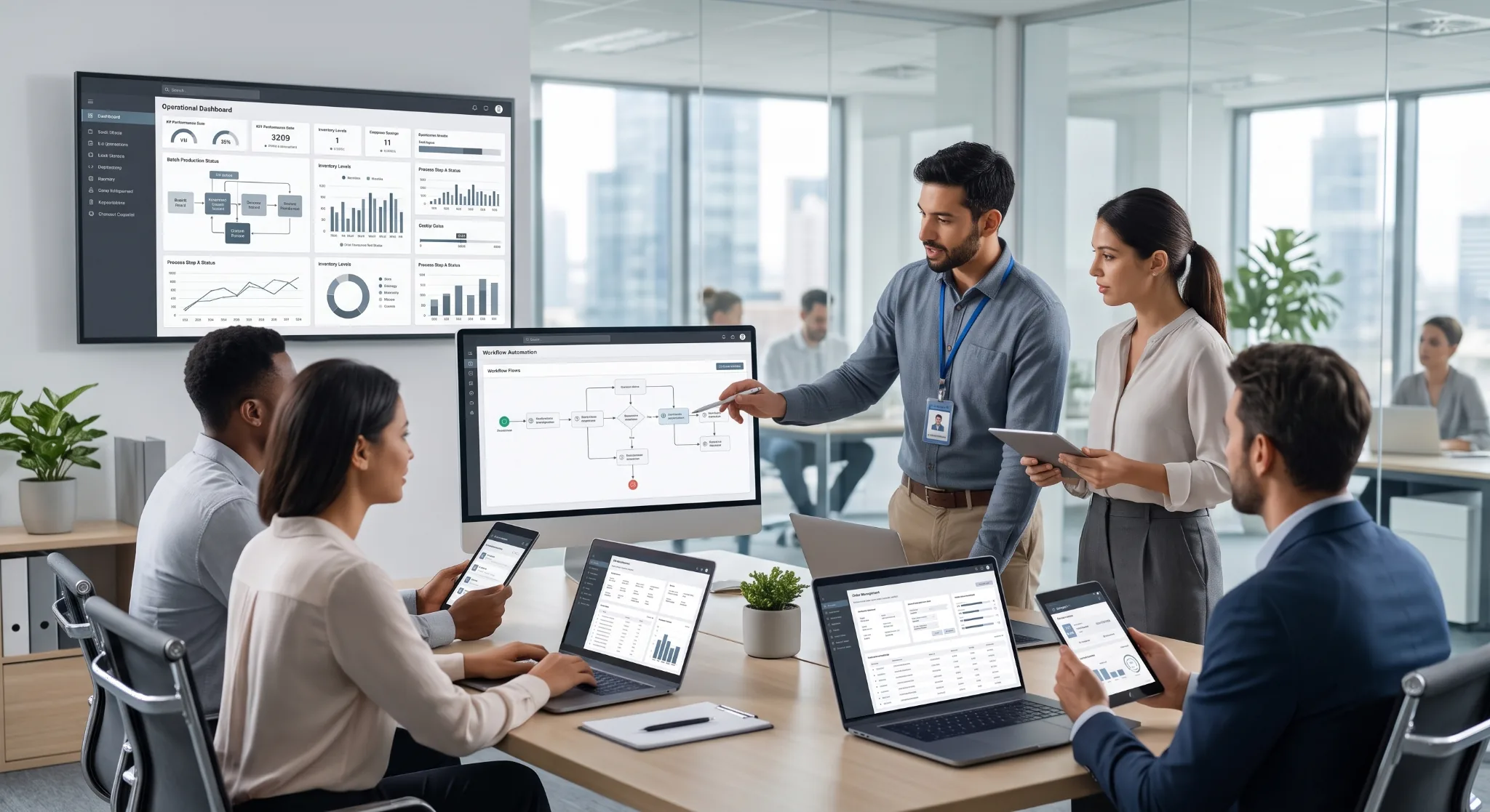 Custom web & app development team reviewing app workflow and performance dashboards